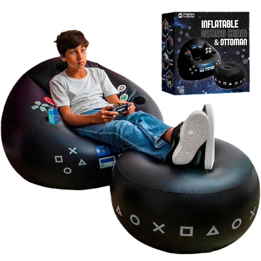 Gaming Console Handheld - เก้าอี้เกมมิ่ง Creative Esports พร้อมที่วางแก้วและกระเป๋าข้าง เฟอร์นิเจอร์เป่าลม สีดำ